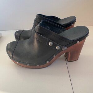 Uggs = Black leather Clog Mules .